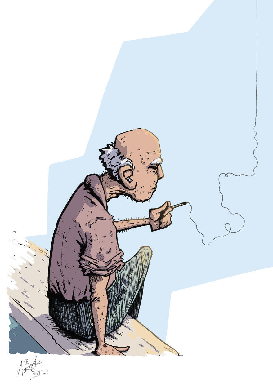 Old Man Smoking at a Fountain